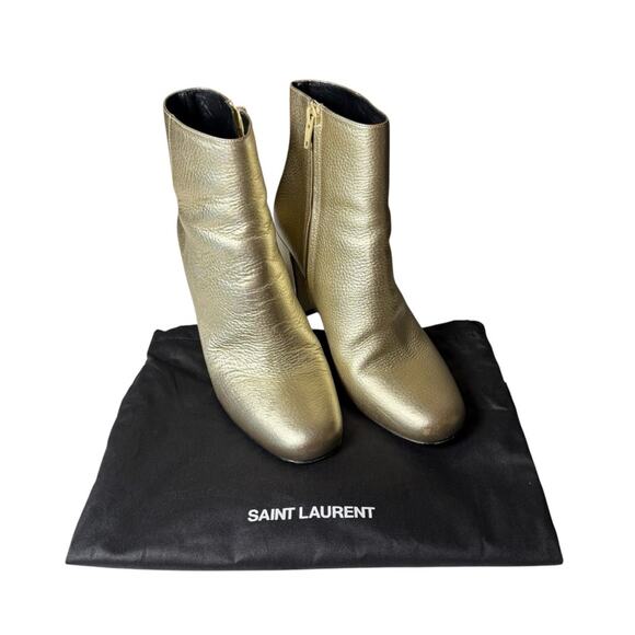 Saint Laurent Lou Gold Metallic Leather Ankle Boots Block Heel EU 38.5 US 8.5 - Picture 12 of 13